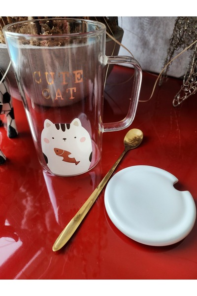 LAMONETA Cute Animals Glass Cup Bear - Rabbit - Cat Glass Mug with Gold Spoon High Temperature Resistant