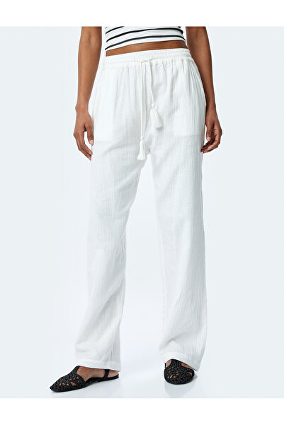 Koton Cotton Comfortable Fit Waist Lace-Up Muslin Trousers with Pockets