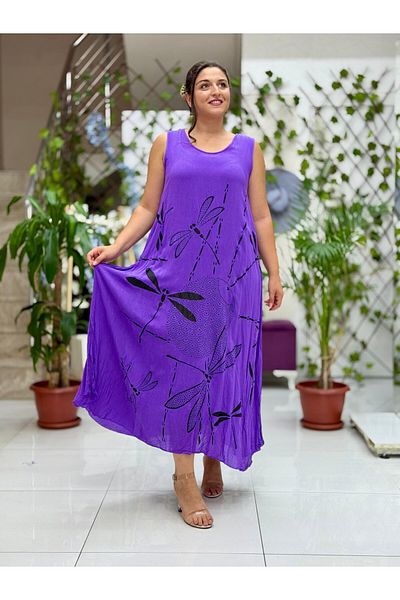 Punta Otantik Vl3035 Sleeveless Printed Voile Dress Purple