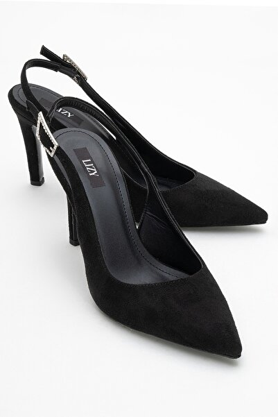 Lizy Shoes Μαύρα σουέτ γυναικεία παπούτσια με τακούνι