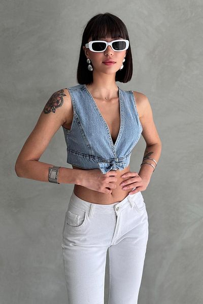 ZAROLİ Bustieră din denim cu nasturi cu detaliu de panglică