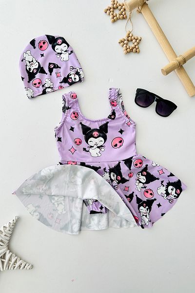 Minigimin Cicileri My Little Girl's Cicileri Krm Patterned Girl's Swimsuit Set - Purple