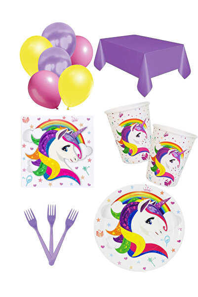 Parti dolabı Unicorn 16 Kişilik Doğum Günü Parti Seti Tek Boynuzlu At Parti Seti
