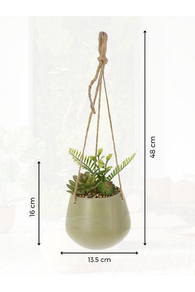 Koopman Artificial plant mix Succulents, Azay Design, in green hanging pot with hangers H 48 cm