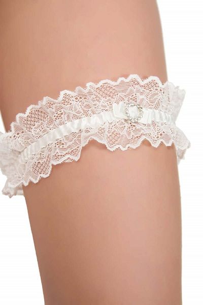 Lemila Lace garter, with heart accessory, antique white