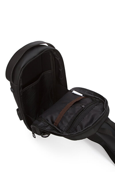 Newish Men's Black Vegan Leather Crossbody Shoulder and Waist Bag