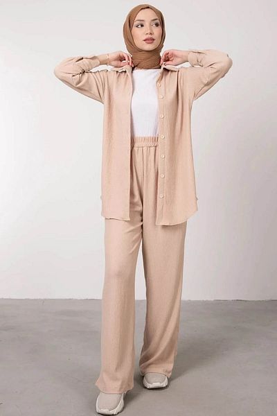 Tesettür Diyarı Women's Seersucker Buttoned Hijab Suit