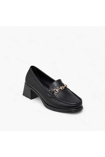 Flora Bella by Shoexpress Flora Bella Metal Accent Slip-On Loafers with Block Heels