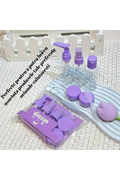 Flippy Set de 5 recipiente cosmetice, cu geantă, format de călătorie, reutilizabile, violet