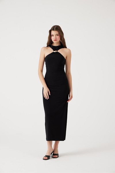 HOLLY LOLLY Long Jana Dress with Neck Accessory Black