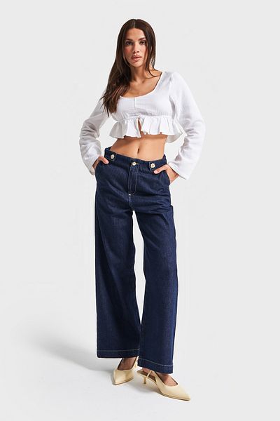 its basic Women's Indigo Color 7S5-50 Culotte Fit Loose Cut Viscose Cotton Fabric Inner Size 68cm Denim Jean