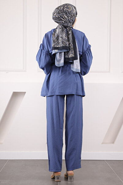 İmajButik Σετ Modal με παντελόνι με κορδόνι Indigo Waist