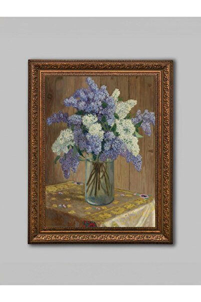 WoodyArts Mimoză mov și albă - cadru antic maro