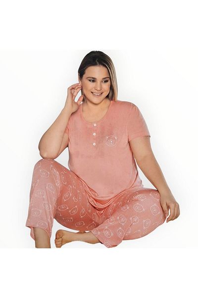 Alperi Plus Size Summer Short Sleeve Women's Pajamas Set Salmon