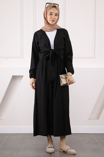 İmajButik Black Side Tie Blouse Skirt Suit