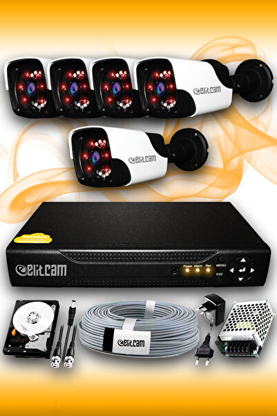 Elitcam 5 Kameralı Panda 5 Dış Kamera Set 500 Gb Hdd Full Hd Gece Görüşlü Güv...