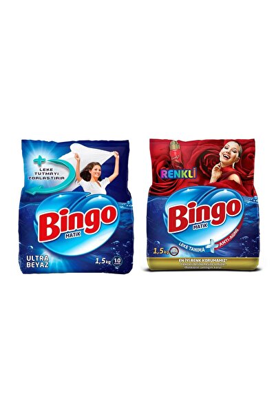 Bingo Ultra Beyaz ve Renkli Toz Çamaşır Deterjanı 1,5 kg 2 li Set