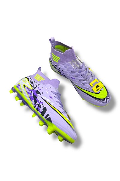 güneşayakkabı Çoraplı Unisex Krampon Halısaha & Çimsaha Ayakkabı Lila Sarı Desenli