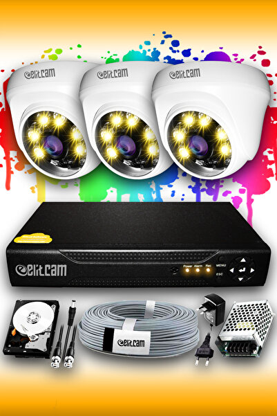 Elitcam 3 Kameralı Dome 3 Iç Kamera Set 320 Gb Hdd Full Hd Renkli Gece Görüşl...