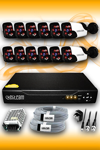 Elitcam 12 Kameralı Panda 12 Dış Kamera Set Hdd'siz Full Hd Gece Görüşlü Güve...