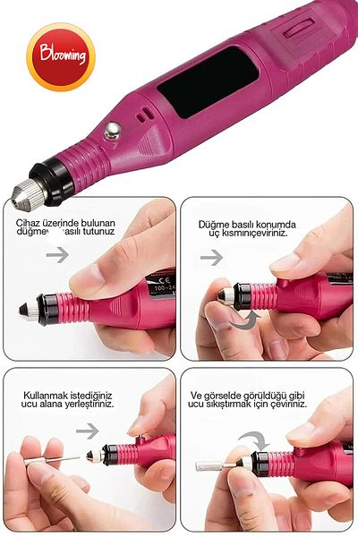 Blooming Electric 12V Nail Rasp Set Manicure Pedicure Handheld Prosthetic Nail Toe Callus Nail Fungus Machine