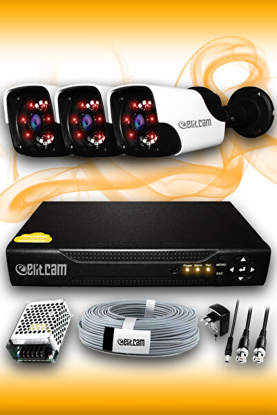 Elitcam 3 Kameralı Panda 3 Dış Kamera Set Hdd'siz Full Hd Gece Görüşlü Güvenl...