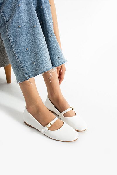 Getcho Snoek Women's Patent Leather White Ballerina Shoes