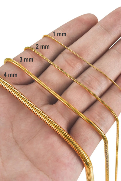 Santalio Yuvarlak Yılan İtalyan Zincir Paslanmaz Çelik Kolye Altın Renk - 3 mm