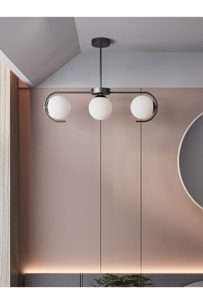 avizade Ayza Modern Siyah Metal Gövdeli 3’lü Beyaz Cam Küre Avize | Aydınlatm...