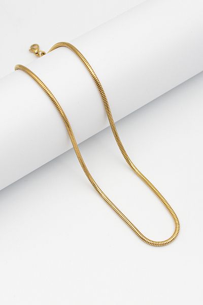 Santalio Round Snake Italian Chain Stainless Steel Necklace Gold Color - 3 mm
