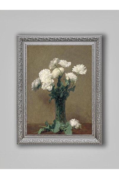 WoodyArts Beyaz Karanfiller - Gri Eskitme Çerçeve