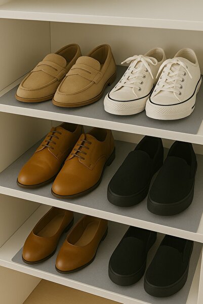 ESTRON 4 Adet Gri Renk 1.5 Metre Kaymaz Dolap Raf Çekmece Örtüsü - Eva Malzeme -Gri