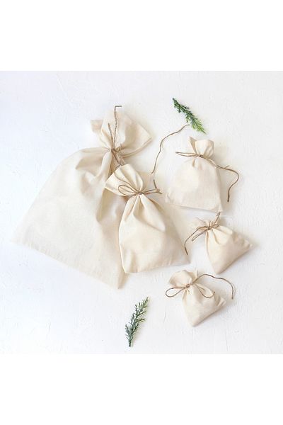 Bimotif Plain Cream Raw Cloth Fabric Pouch, 13X18 cm 25 Pcs