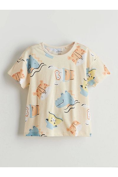 LC Waikiki Lcw Baby Beige Printed Baby Boy T-Shirt and Shorts 2-Pack