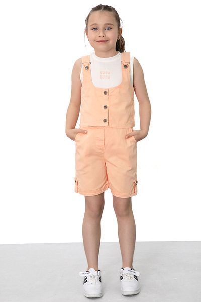 Cansın Mini Orange Zero Sleeve Buttoned Vest Girl's 3-Piece Shorts Suit 21034