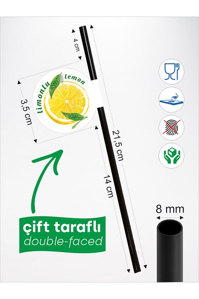 Home Lemon Flag Straw 21.5 cm Black Straw, 8mm Thickness, 20 Pieces