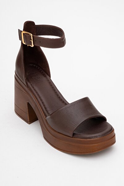 LuviShoes Margot Brown Genuine Leather Women's Platform Heeled Sandals