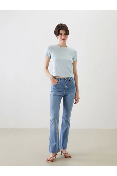 LC Waikiki Lcw Jeans Indigo Crop Flare Women's Jean Trousers