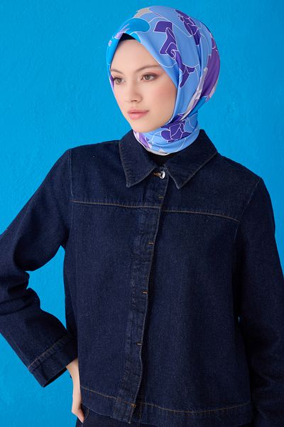Belli Eșarfă din mătase twill 4127D model floral Baby Blue-Violet-36