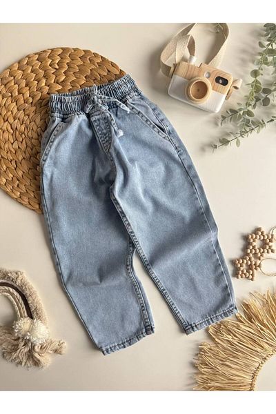 Ecenin Favorileri Pantaloni balon din denim cu talie elastică