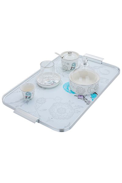 Alsaif Gallery Porcelain and Glass Tea Serving Set Alsaif Gallery, 29 Pieces - Transparent White