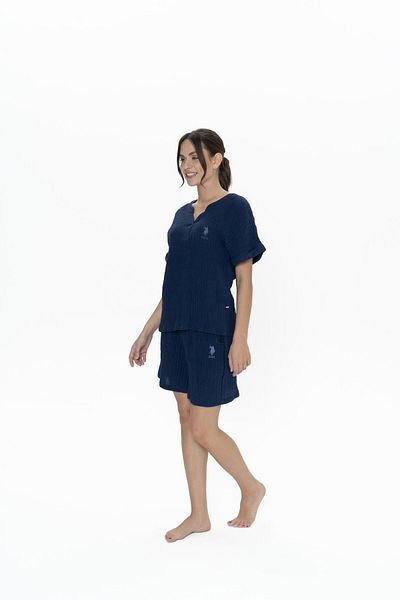 U.S. Polo Assn. Us Polo 100% bumbac, țesătură muselină, set de pantaloni scurți tricou de vară cu guler larg