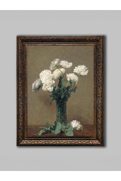 WoodyArts Beyaz Karanfiller - Bronz Eskitme Çerçeve