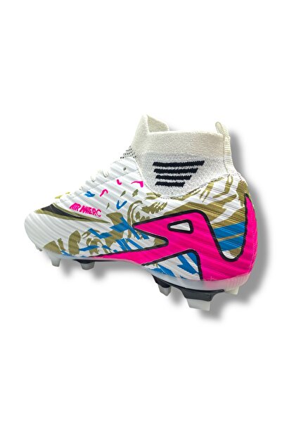 güneşayakkabı Çoraplı Unisex Krampon Halısaha & Çimsaha Ayakkabı Beyaz Fuşya Desenli