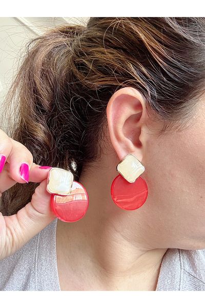 Gümüş sandık Two Color Geometric Dangle Steel Earrings