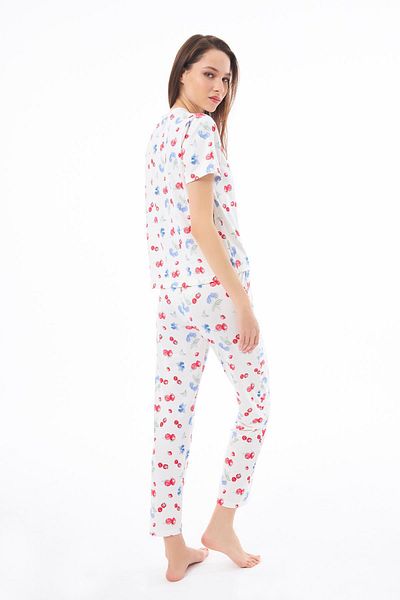 Cottonhill Premium Women's Pajama Set Fruit Pattern Soft Texture Short Sleeve Crew Neck