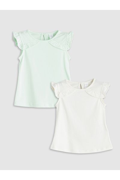 LC Waikiki Crew Neck Sleeve Ruffle Baby Girl Blouse 2 Pack