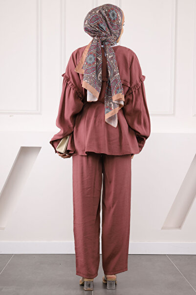 İmajButik Dusty Rose Drawstring Waist Tunic Pants Modal Suit