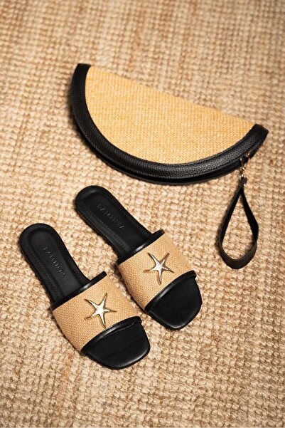 LamintaGlobal Mendez Black Starfish Accessory Straw Women's Slippers