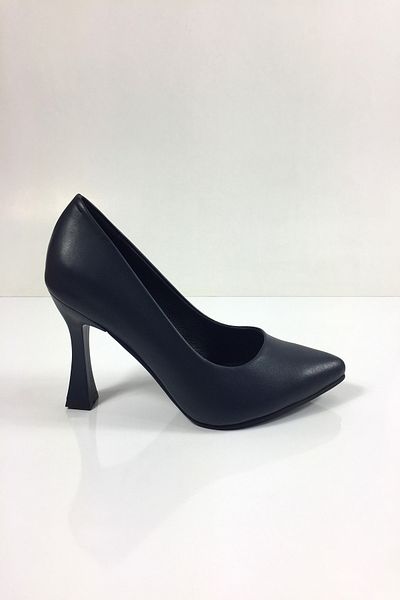 Tabak Deri Genuine Leather Goblet Heel Comfortable Fit and Stylish Heeled Shoes - Navy Blue